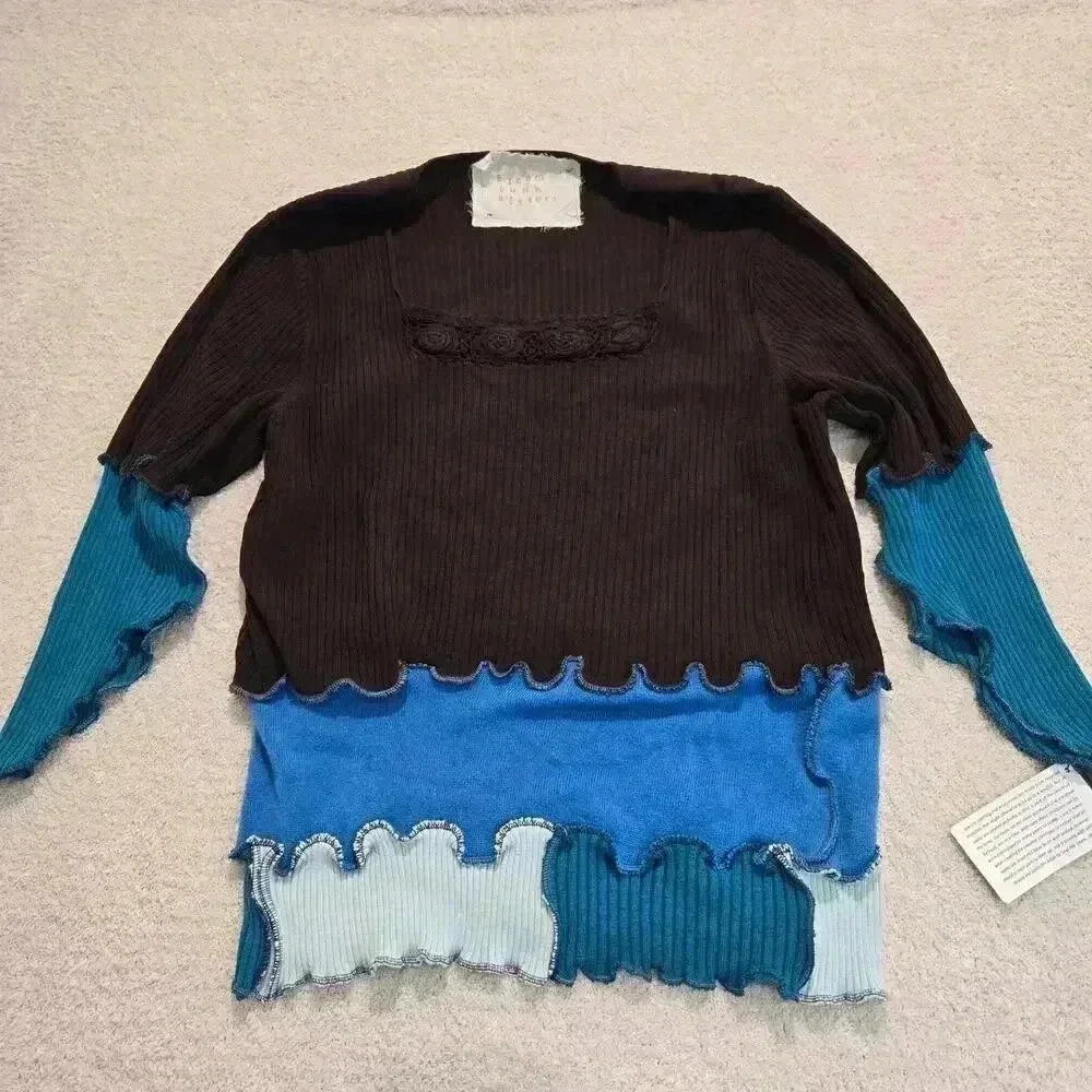 NWT Steampunk Sisters Long Sleeve Ribbed Knit Pullover Sweater Sz M Colorblock